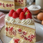 Erdbeer-Cremedessert-Kuchen mit frischen Erdbeeren und cremiger Füllung