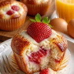 Erdbeer-Cremekäse-Muffins frisch gebacken mit frischen Erdbeeren