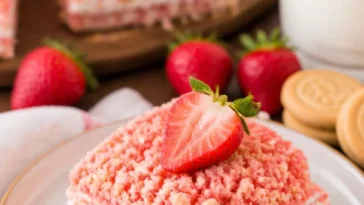 Erdbeer-Crunch-Brownies mit frischen Erdbeeren und knusprigem Topping