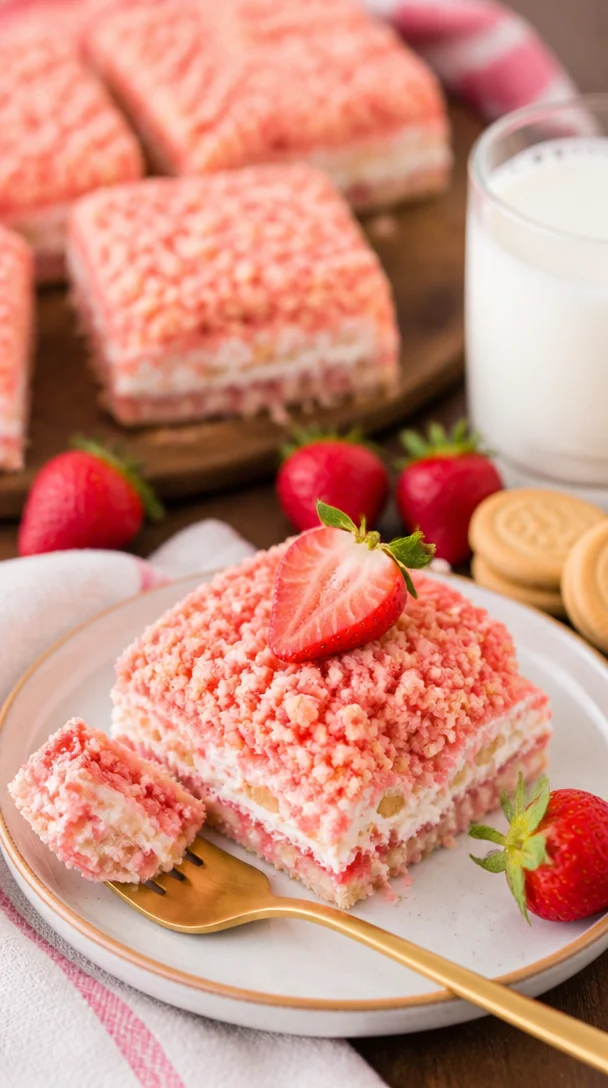 Erdbeer-Crunch-Brownies mit frischen Erdbeeren und knusprigem Topping