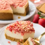 Erdbeer Crunch Käsekuchen mit knusprigem Topping und frischen Erdbeeren