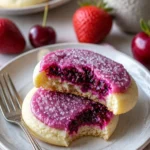 Erdbeer-frosted Kirschkekse auf einem Teller, frisch gebacken und dekoriert.