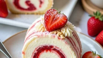 Leckerer Erdbeer-Käsekuchen mit frischen Erdbeeren und cremiger Käsefüllung