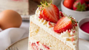 Erdbeer Mascarpone Torte mit weißer Schokolade auf einem dekorierten Tisch