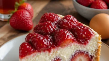 Erdbeer-Mascarpone-Torte ohne Backen auf einem schönen Teller serviert