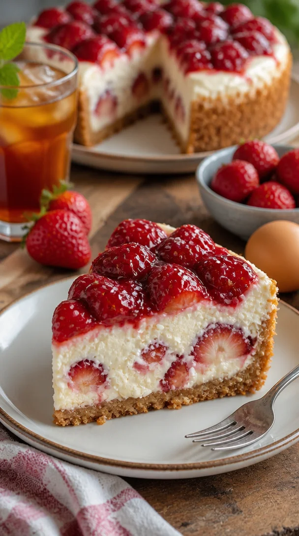Erdbeer-Mascarpone-Torte ohne Backen auf einem schönen Teller serviert