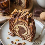 Erdnussbutter-Brownie-Gugelhupf mit schokoladiger Glasur und Erdnüssen