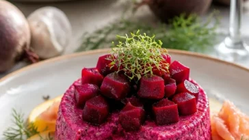 Cremige Rote-Bete-Mousse in einer eleganten Dessertschale serviert
