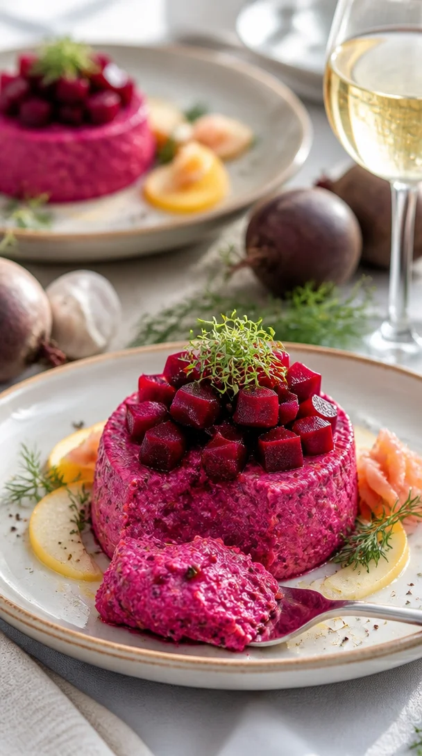 Cremige Rote-Bete-Mousse in einer eleganten Dessertschale serviert