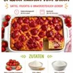 Extra saftiger Erdbeerkuchen vom Blech mit frischen Erdbeeren und Sahne