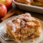 Feuchter Zimt-Apfelkuchen mit Äpfeln und Zimtwürze auf einem Teller