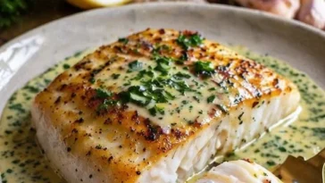 Fischfilet mit cremiger Bärlauchsauce auf einem ansprechenden Teller