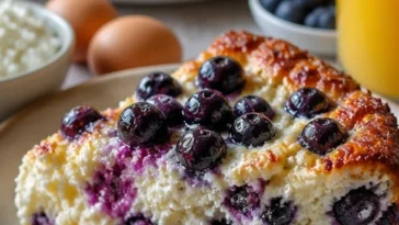 Fluffiges Quark-Topfen-Blaubeerwolkenbrot mit frischen Blaubeeren