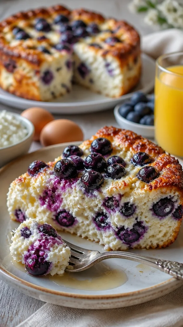 Fluffiges Quark-Topfen-Blaubeerwolkenbrot mit frischen Blaubeeren