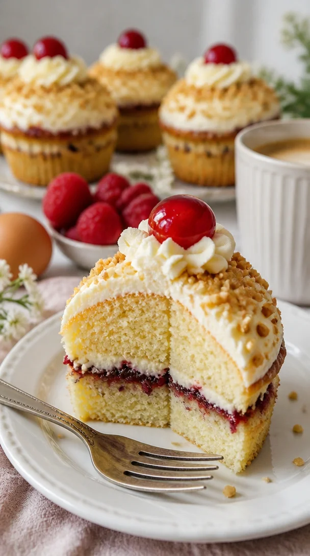 Leckere Frankfurter Kranz Cupcakes mit Buttercreme und Nüssen dekoriert