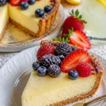Französische Zitronencreme-Torte mit frischen Zitronenscheiben garniert
