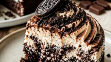 Oreo Cheesecake Cupcakes mit Fudge-Boden auf einem rustikalen Tisch