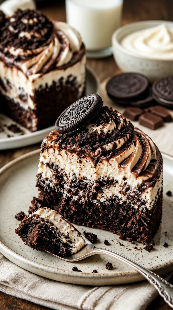 Oreo Cheesecake Cupcakes mit Fudge-Boden auf einem rustikalen Tisch