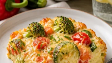 Leckeres Gemüseauflauf mit Käse, vegetarisch und einfach zubereitet.