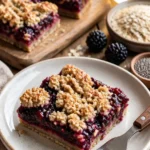 Haferflocken Fruchtschnitten mit Chia Marmelade auf einem Teller