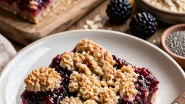 Haferflocken Fruchtschnitten mit Chia Marmelade auf einem Teller