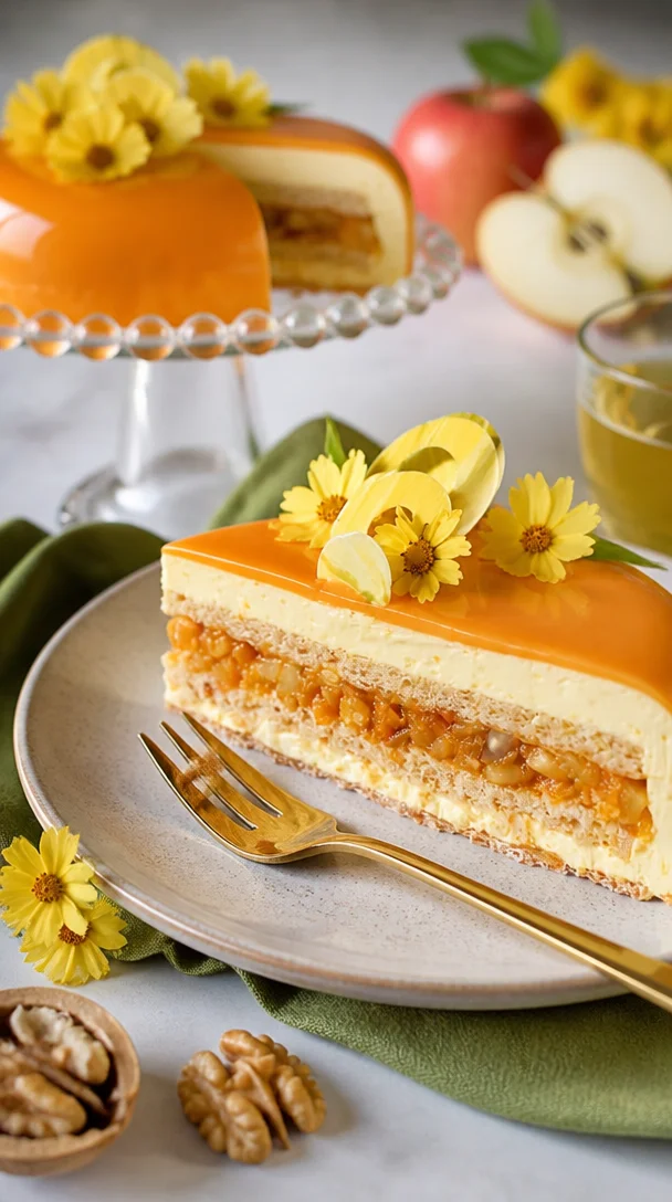 Herbstliche Obsttorte mit saisonalen Früchten auf einem schönen Tablett