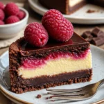 Himbeer-Brownie-Cheesecake: ein köstlicher Schichtkuchen mit Himbeeren und Brownies.