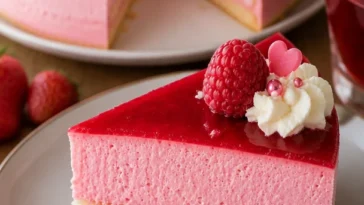 Himbeer-Mousse-Torte mit frischen Himbeeren und schaumiger Textur