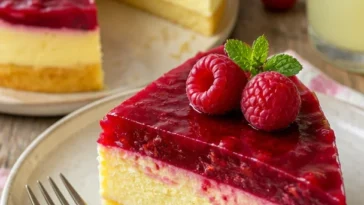 Himbeer-Schmandkuchen mit frischen Himbeeren und cremiger Füllung