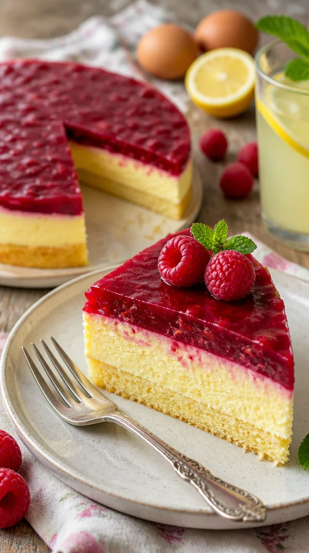 Himbeer-Schmandkuchen mit frischen Himbeeren und cremiger Füllung