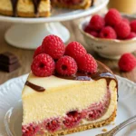 Himbeer-Schokoladen-Käsekuchen mit frischen Himbeeren und Schokoladenglasur