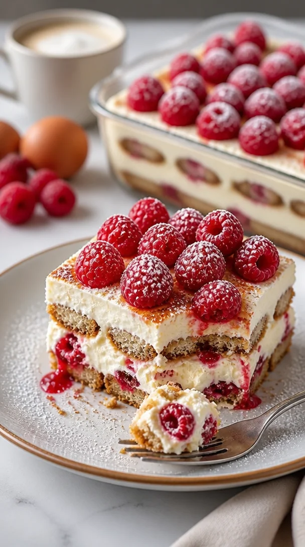 Himbeer-Tiramisu mit frischen Himbeeren und Mascarpone-Creme