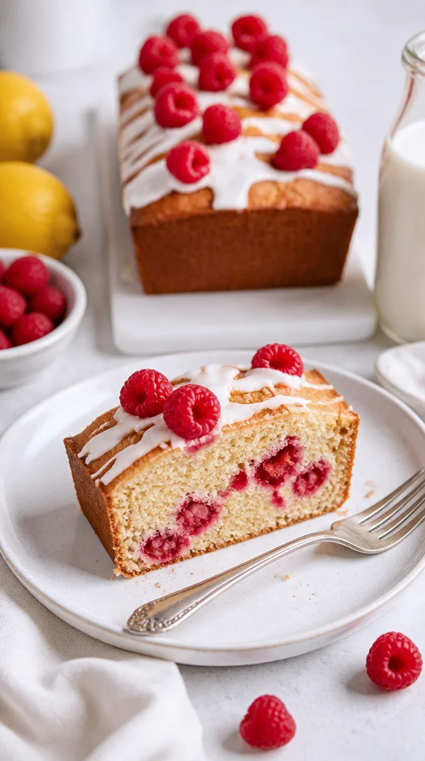 Himbeer-Zitronenlaibkuchen mit frischen Himbeeren und Zitronenzeste