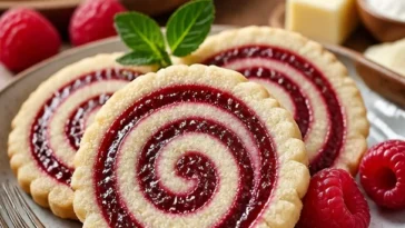 Himbeerwirbel Shortbread Kekse mit fruchtiger Himbeerfüllung