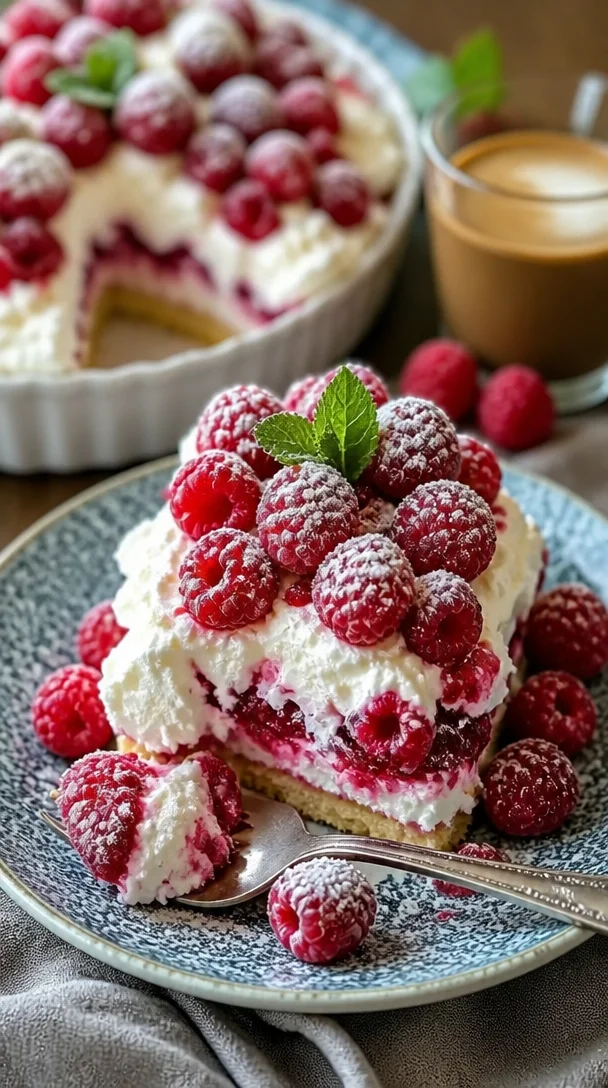 Himbeerwolke mit Mascarponecreme auf einem Teller