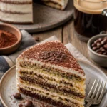 Leckere Honigtorte mit Milchmädchencreme auf einem Teller