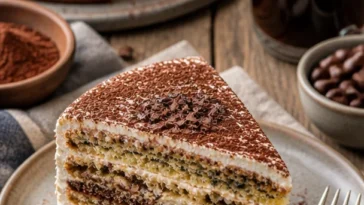 Leckere Honigtorte mit Milchmädchencreme auf einem Teller