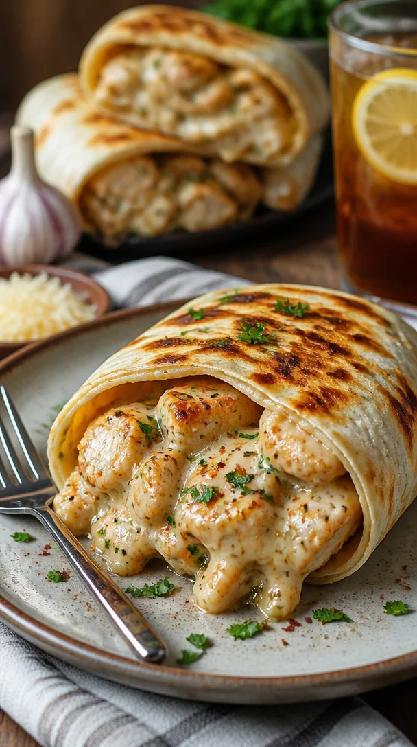 Leckerer Hühnchen-Wrap mit frischen Zutaten und geschmackvollen Saucen