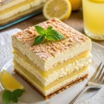 Italienisches Limoncello Tiramisu auf einem Teller serviert.
