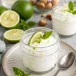 Leckeres Joghurt-Limetten-Mousse auf einem Teller serviert