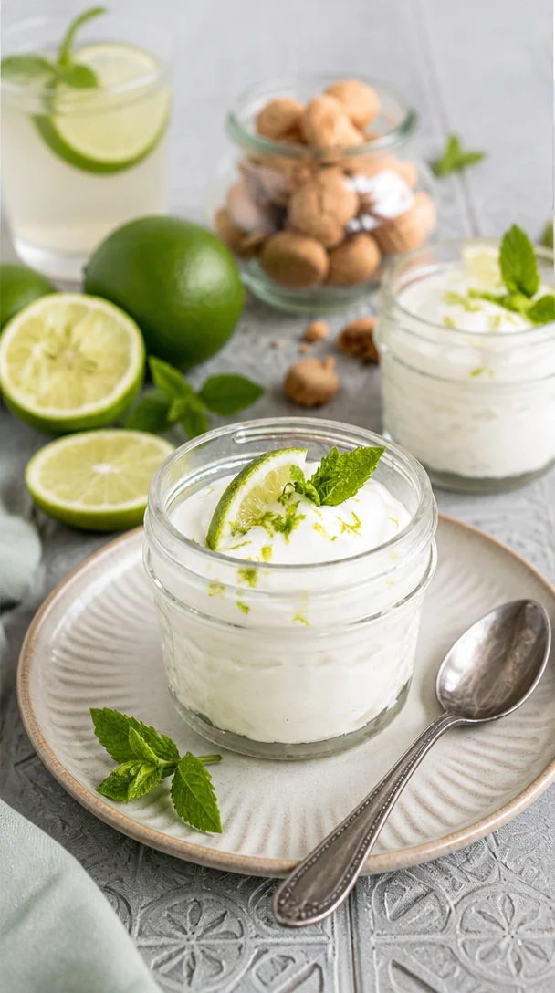 Leckeres Joghurt-Limetten-Mousse auf einem Teller serviert