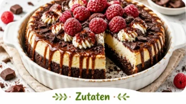 Karamell Brownie Käsekuchen – eine köstliche Kombination aus Brownie und Käsekuchen.