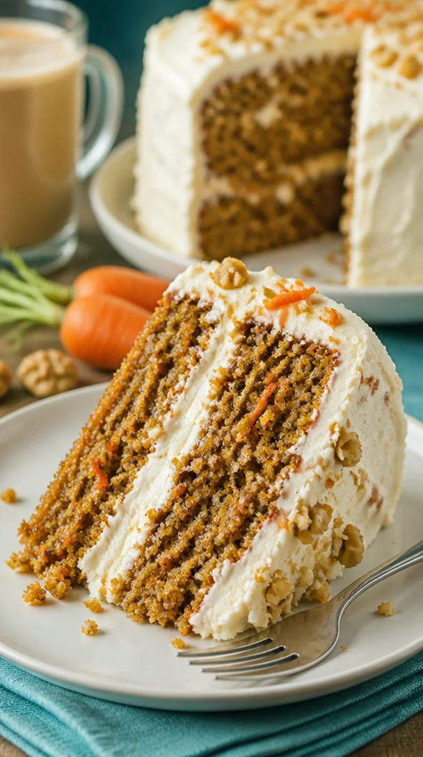 Veganer Karottenkuchen ohne Zucker auf einem Teller