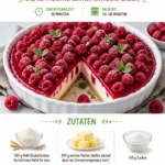 Käsekuchen mit Mürbeteig und Himbeerspiegel, ein himmlisches Dessert.