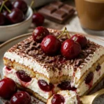 Leckeres Kirsche Amaretto Tiramisu auf einem Teller serviert