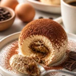 Kleine Tiramisu Kugeln auf einem Teller, dekoriert mit Kakao