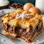 Kokos-Toffee-Schokoladenkeks in Riegelform auf einem Teller