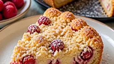 Köstlicher Zwetschgenkuchen mit Streuseln auf einem Tisch serviert