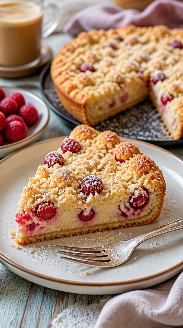 Köstlicher Zwetschgenkuchen mit Streuseln auf einem Tisch serviert