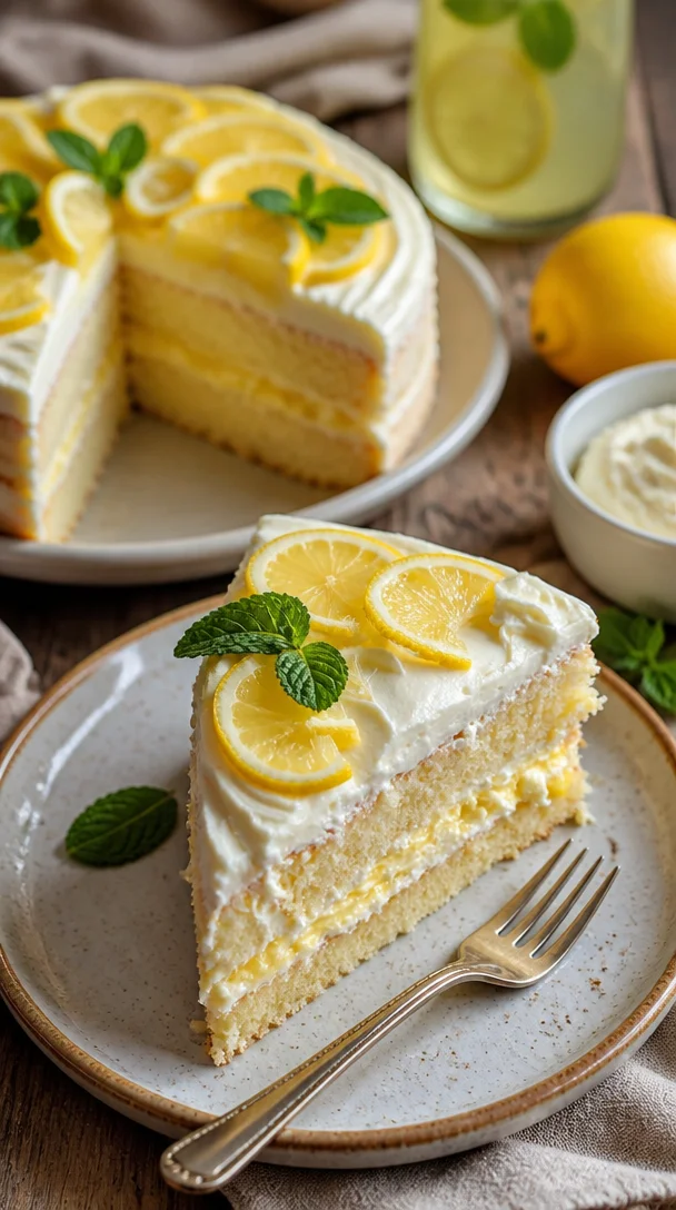 Limoncello-Mascarpone-Kuchen auf einem schönen Teller serviert
